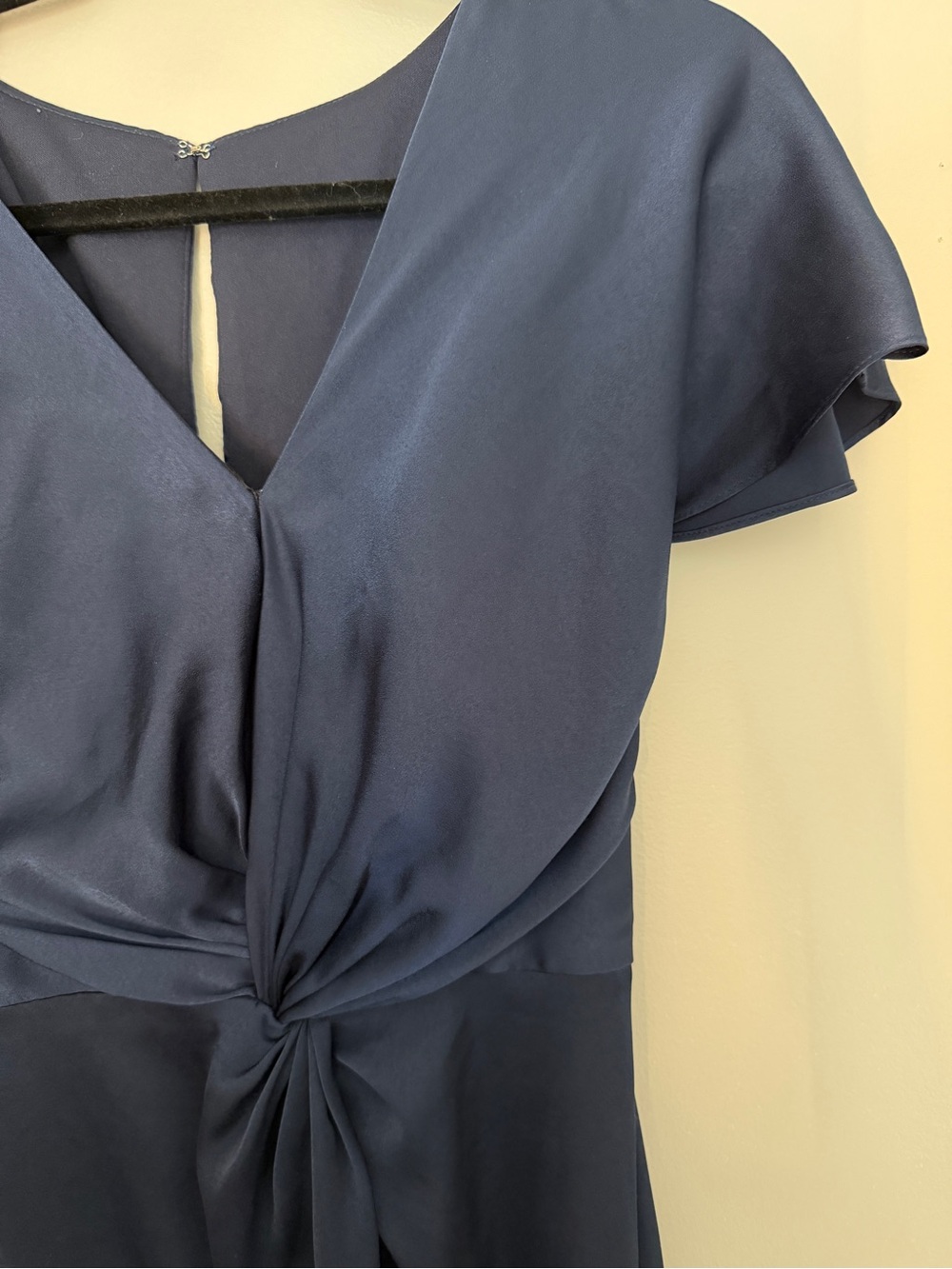 Stacees Dark Navy V-Neck Satin Bridesmaid Dress - Picture 5 of 8